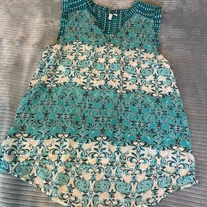 Elle Sheer Teal and Cream Sleeveless Blouse